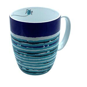 Anthropologie Vera Bloom Baltic Stripe Coffee Cup Mug Bug Detail 4" Handcrafted